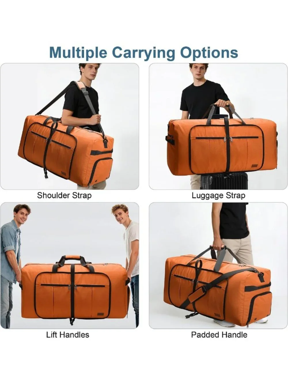 Extra Large 80L Waterproof Duffle Bag for Travel, Foldable with Shoe Compartment